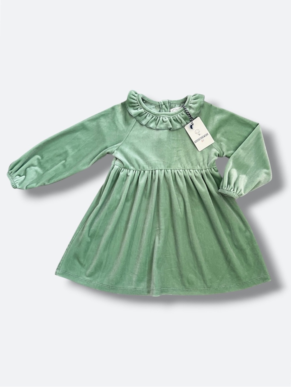 Adventurewear 360 Velour Dress Girls 3T Mint Green Ruffle Collar Long Sleeve